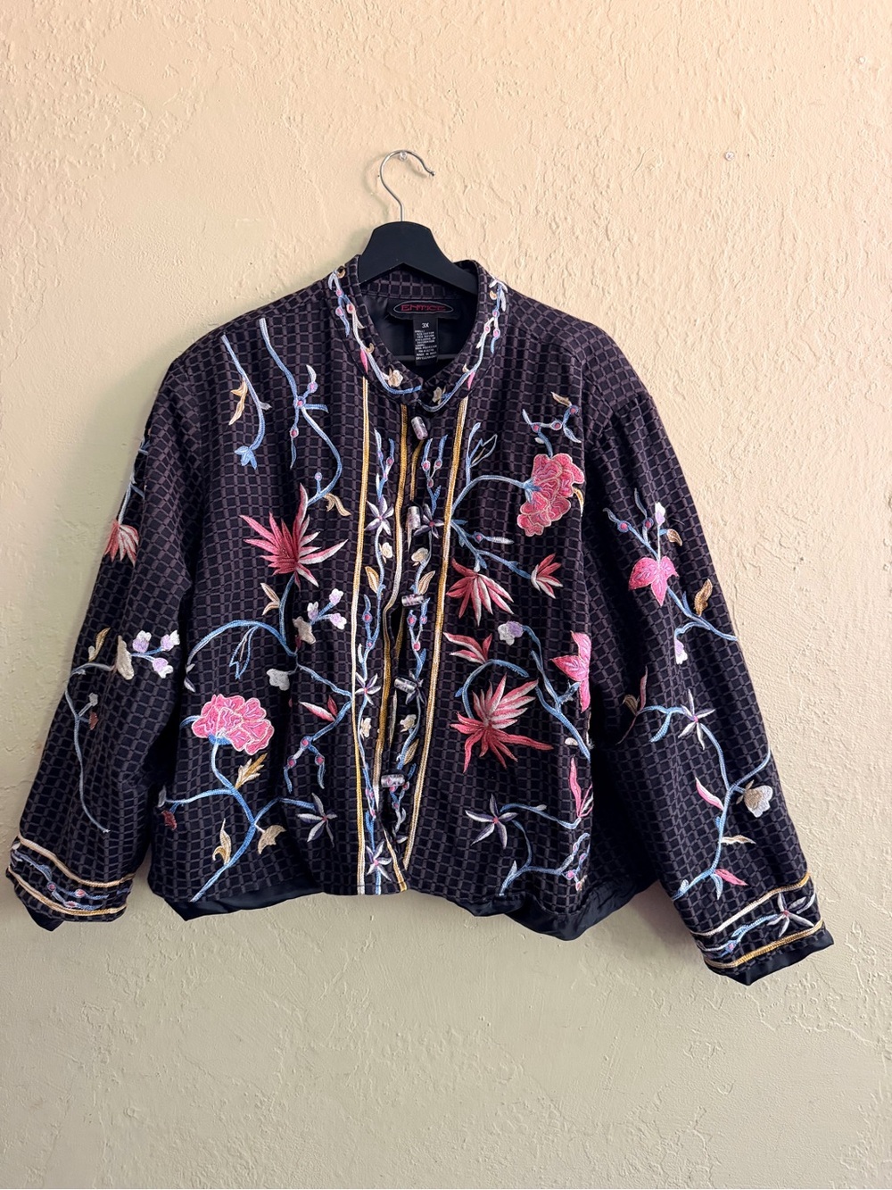 Embroidered Floral Black Bomber Jacket - Unknown Brand